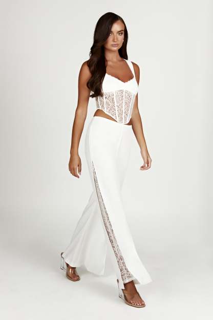 Estee Split Lace Pants - White-My Chic Way.All Rights Reserved