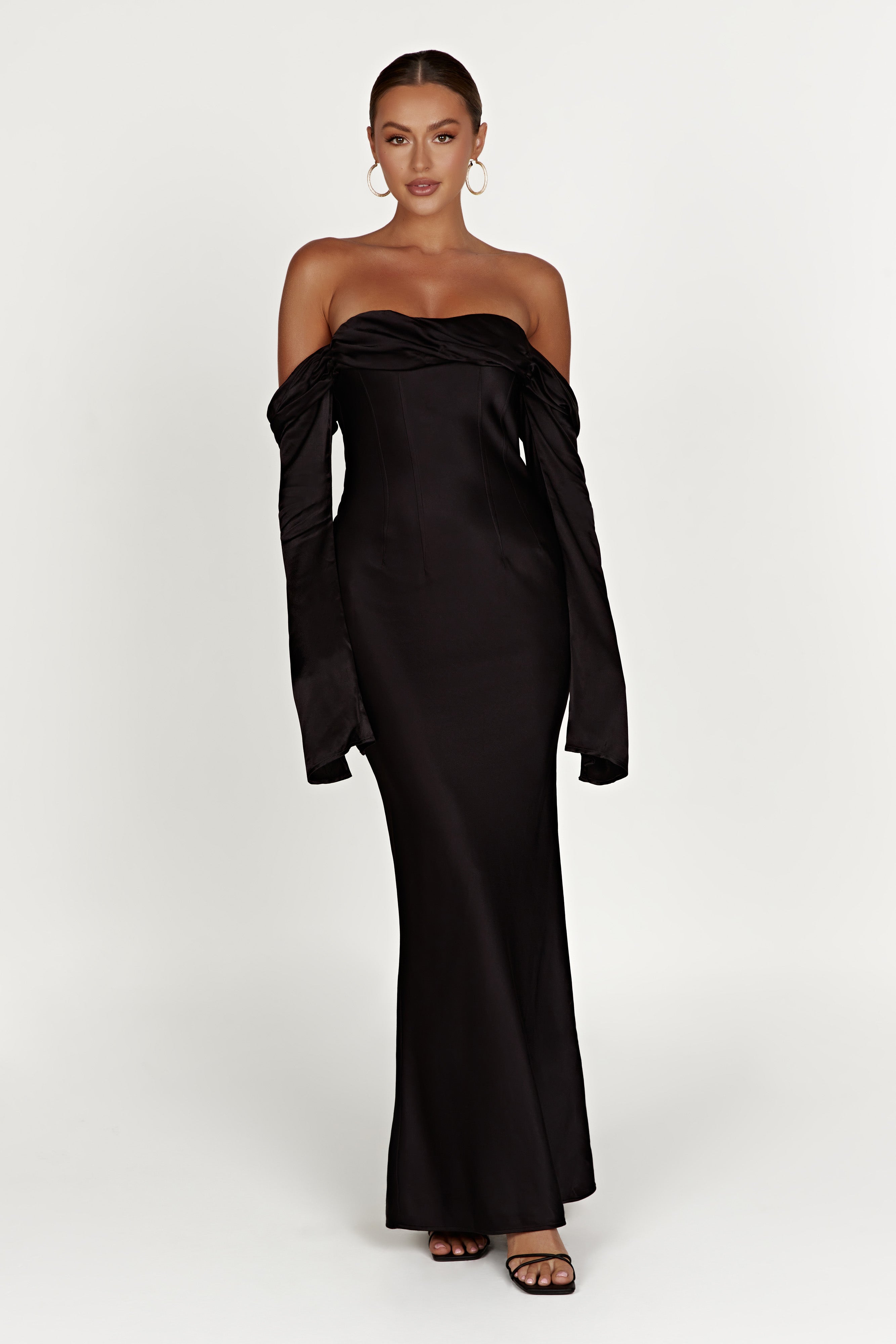 Giselle Off Shoulder Cowl Neck Maxi Dress - Black-My Chic Way.All Rights Reserved