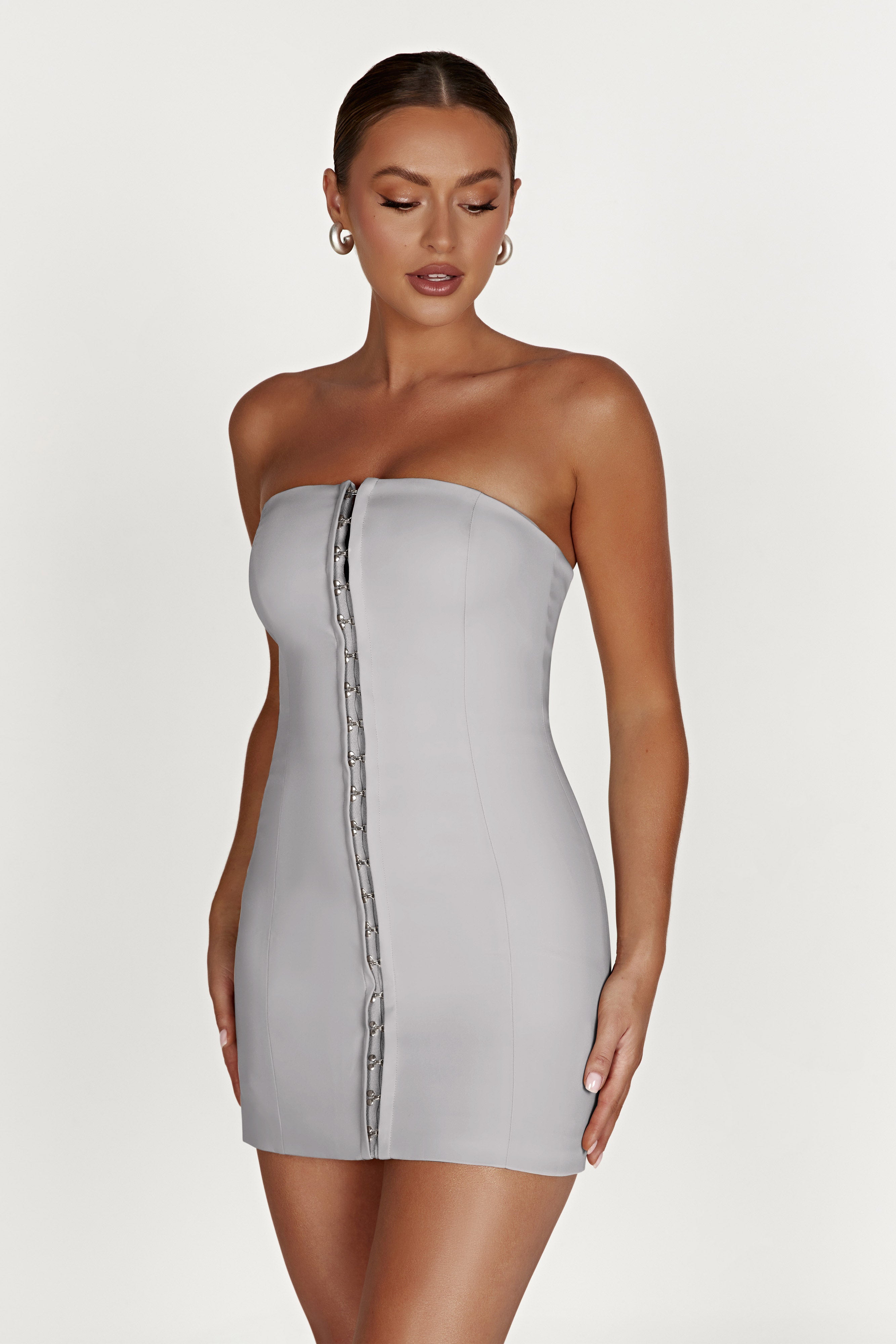 Ornella Hook And Eye Mini Dress - Grey-My Chic Way.All Rights Reserved