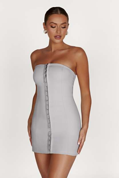 Ornella Hook And Eye Mini Dress - Grey-My Chic Way.All Rights Reserved