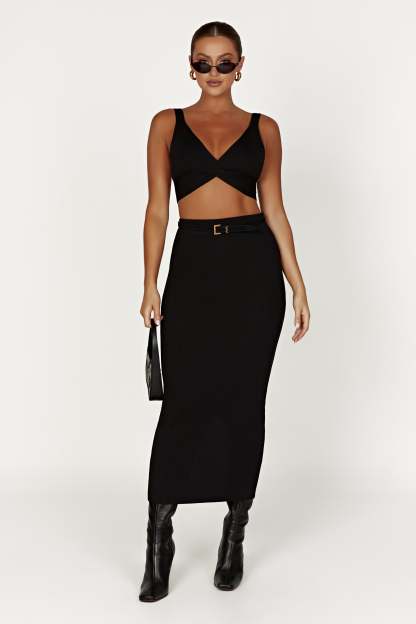 Kaesha Twist Front Knit Top - Black-My Chic Way.All Rights Reserved
