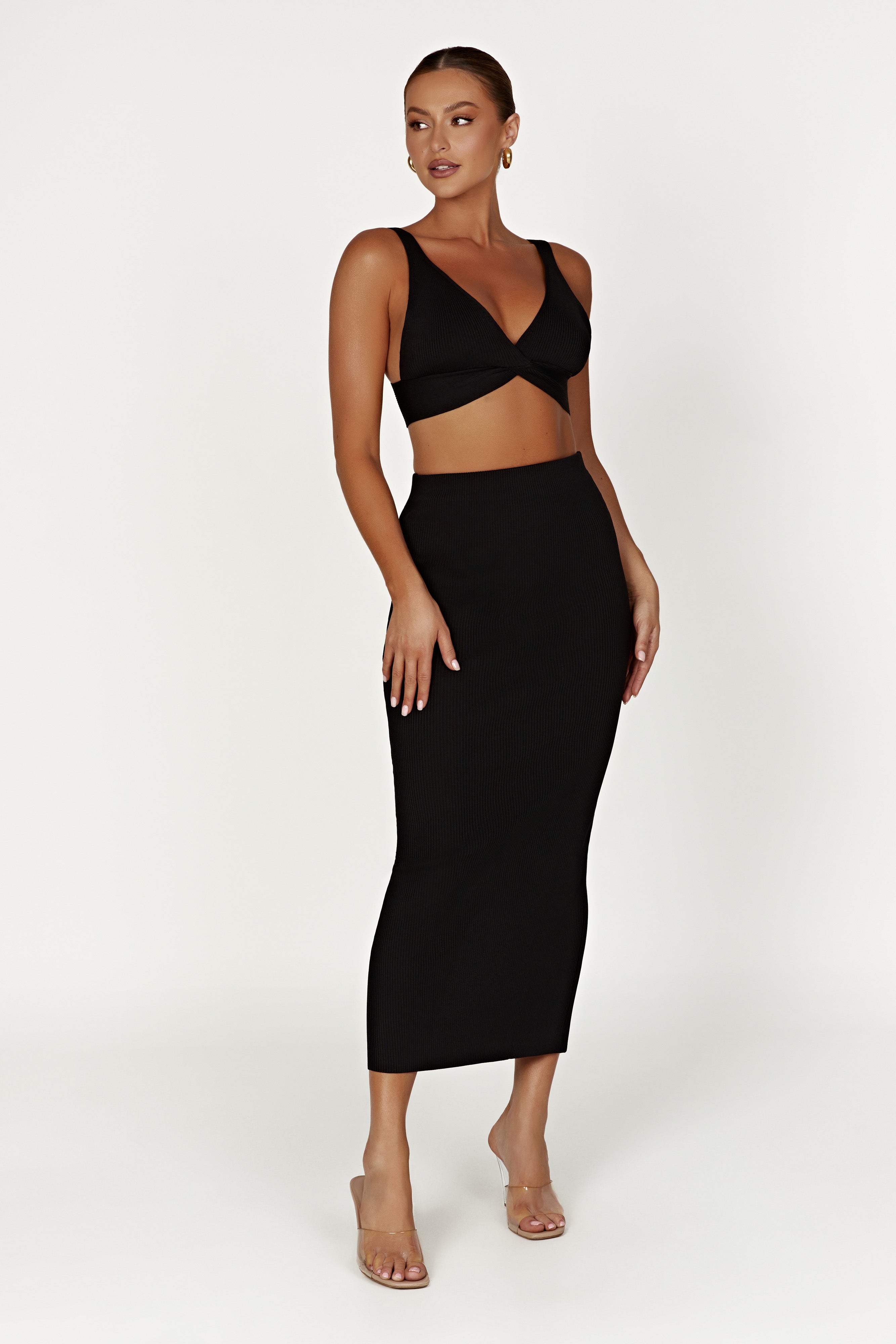 Kaesha Twist Front Knit Top - Black-My Chic Way.All Rights Reserved