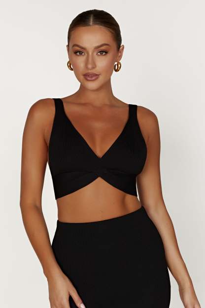 Kaesha Twist Front Knit Top - Black-My Chic Way.All Rights Reserved