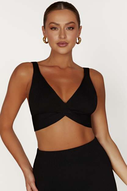 Kaesha Twist Front Knit Top - Black-My Chic Way.All Rights Reserved