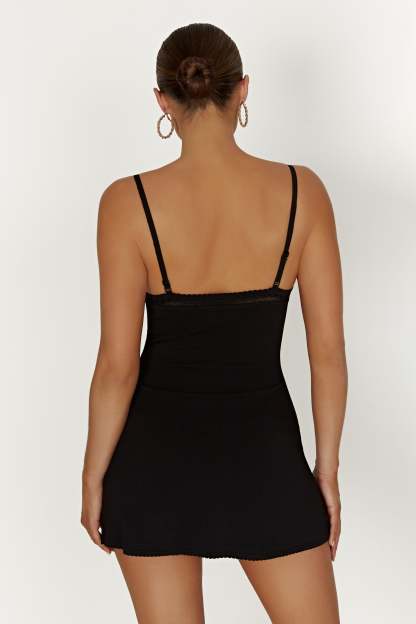 Ellis Pointelle Knit Mini Dress - Black-My Chic Way.All Rights Reserved