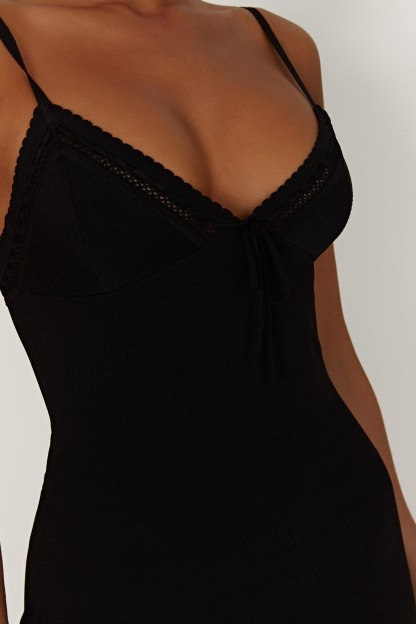 Ellis Pointelle Knit Mini Dress - Black-My Chic Way.All Rights Reserved