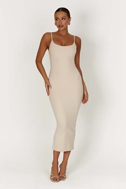 Alexis Ribbed Cami Midi Dress - Cream-My Chic Way.All Rights Reserved