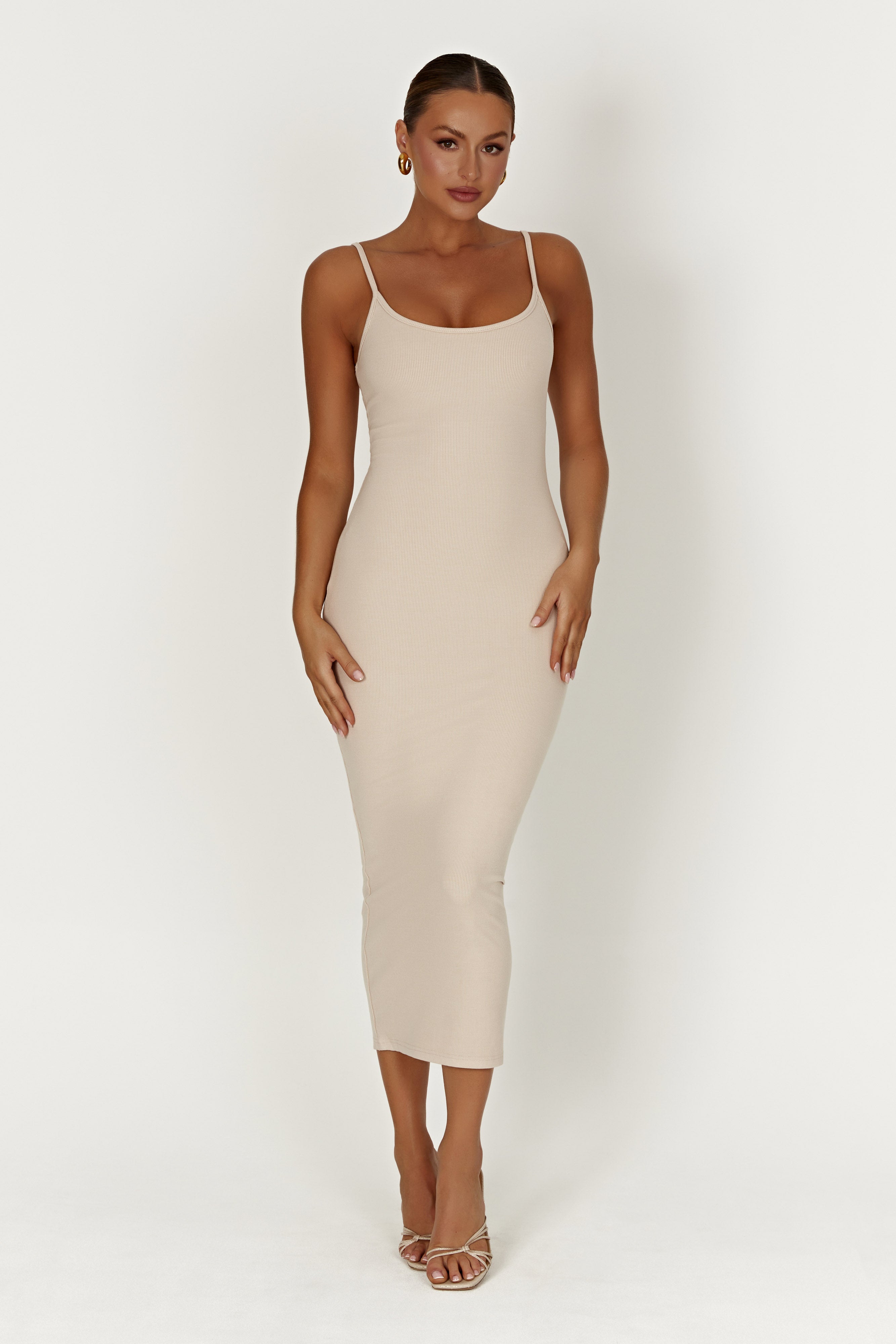 Alexis Ribbed Cami Midi Dress - Cream-My Chic Way.All Rights Reserved