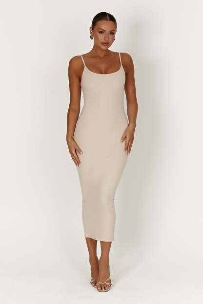 Alexis Ribbed Cami Midi Dress - Cream-My Chic Way.All Rights Reserved