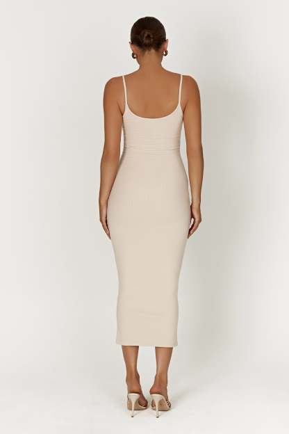 Alexis Ribbed Cami Midi Dress - Cream-My Chic Way.All Rights Reserved