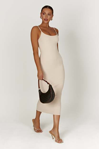 Alexis Ribbed Cami Midi Dress - Cream-My Chic Way.All Rights Reserved