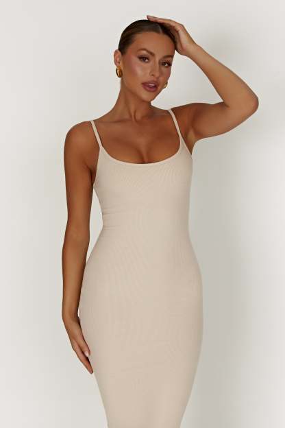 Alexis Ribbed Cami Midi Dress - Cream-My Chic Way.All Rights Reserved