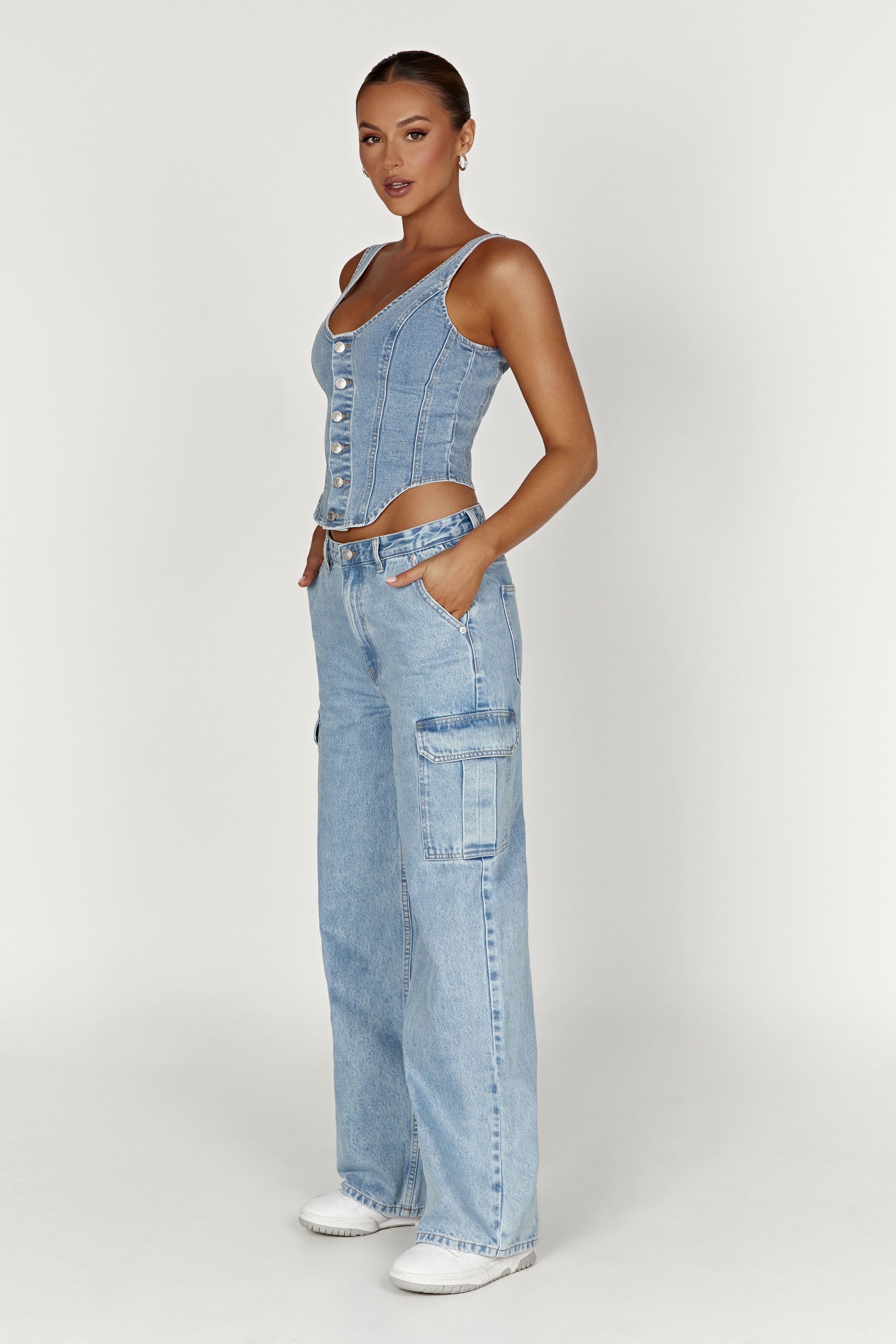 Leilani Corset Denim Top - Mid Blue-My Chic Way.All Rights Reserved