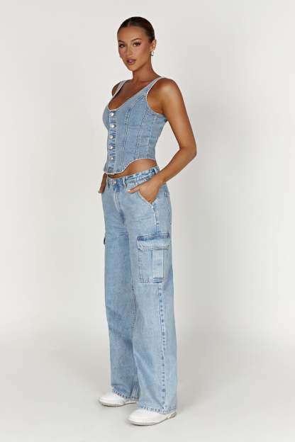 Leilani Corset Denim Top - Mid Blue-My Chic Way.All Rights Reserved