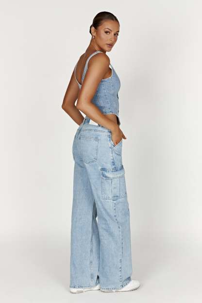 Leilani Corset Denim Top - Mid Blue-My Chic Way.All Rights Reserved