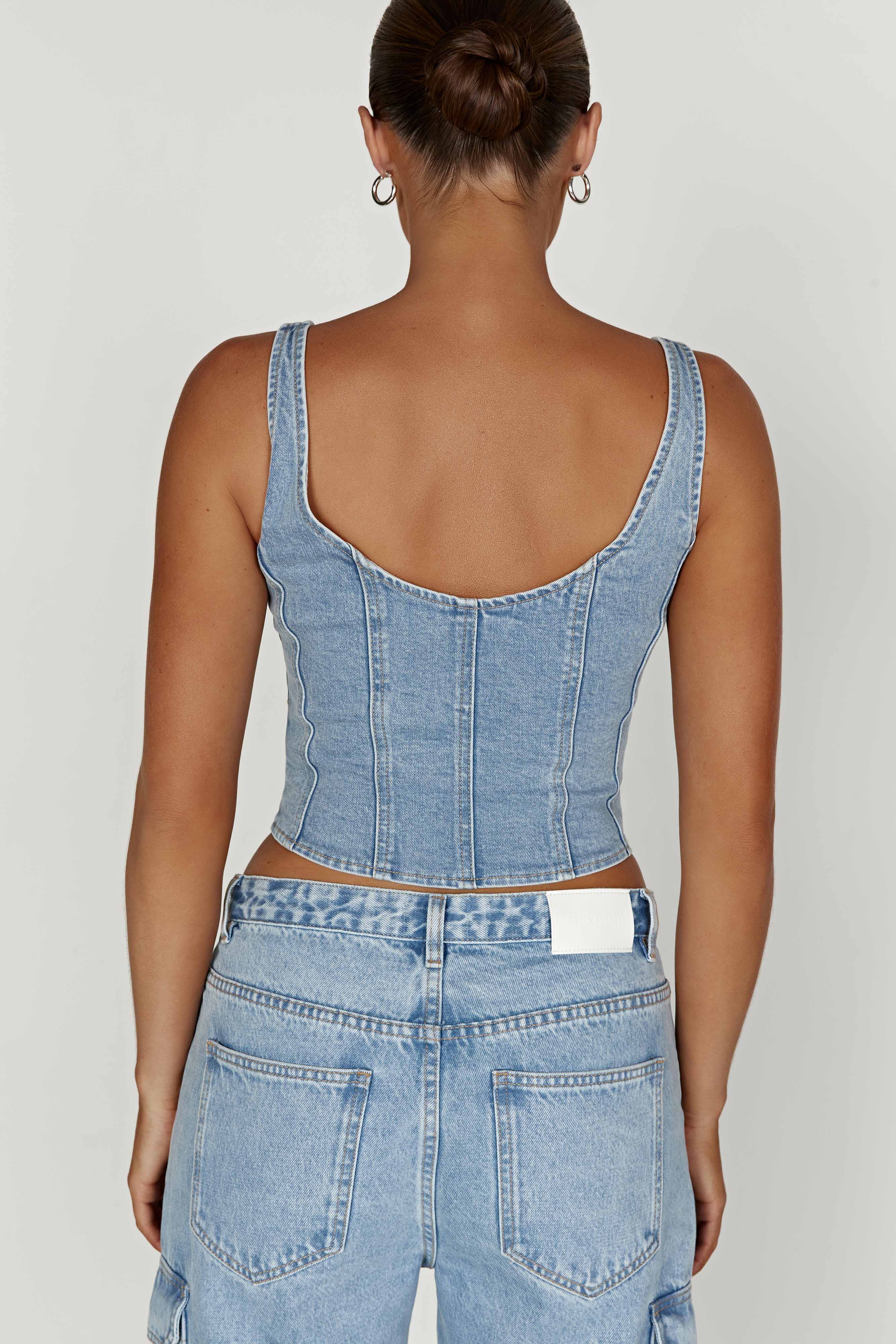 Leilani Corset Denim Top - Mid Blue-My Chic Way.All Rights Reserved