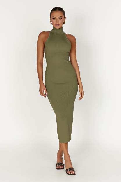Connie Turtleneck Knit Midi Dress - Olive-My Chic Way.All Rights Reserved