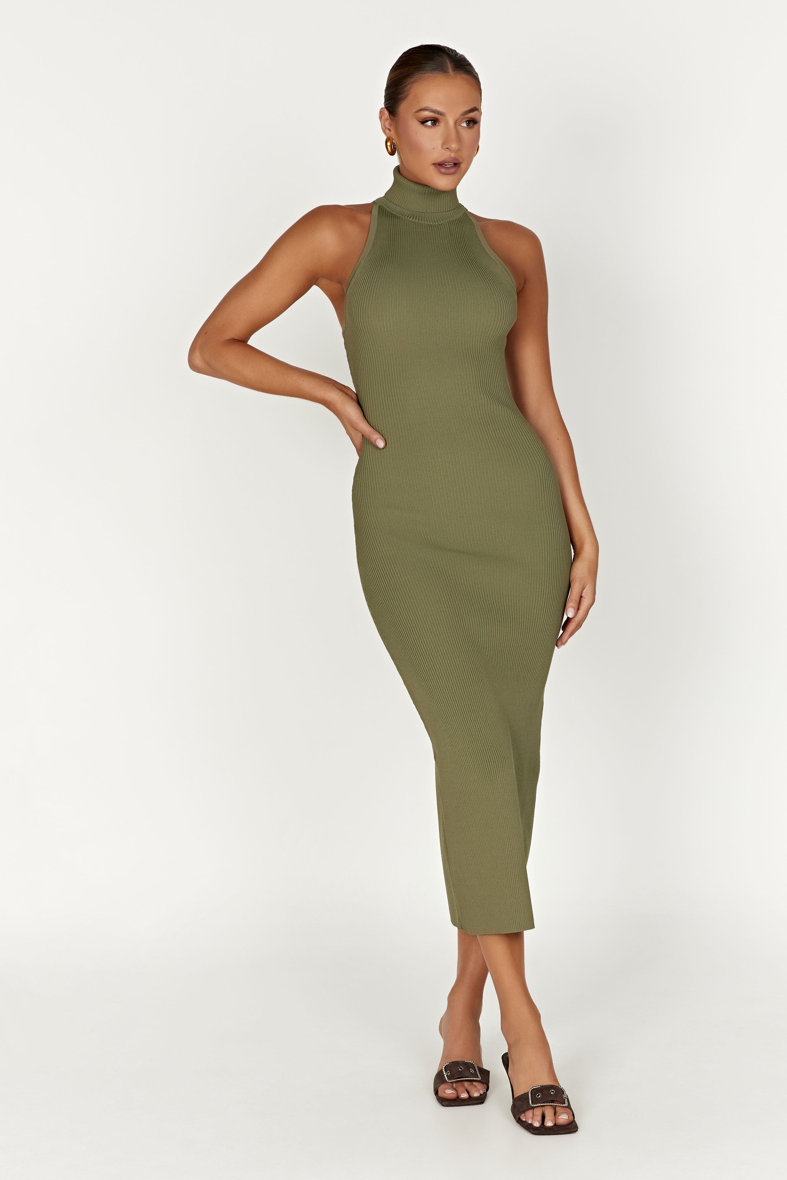 Connie Turtleneck Knit Midi Dress - Olive-My Chic Way.All Rights Reserved