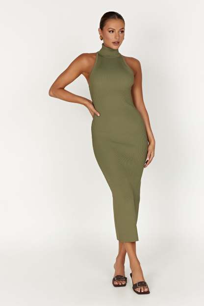 Connie Turtleneck Knit Midi Dress - Olive-My Chic Way.All Rights Reserved