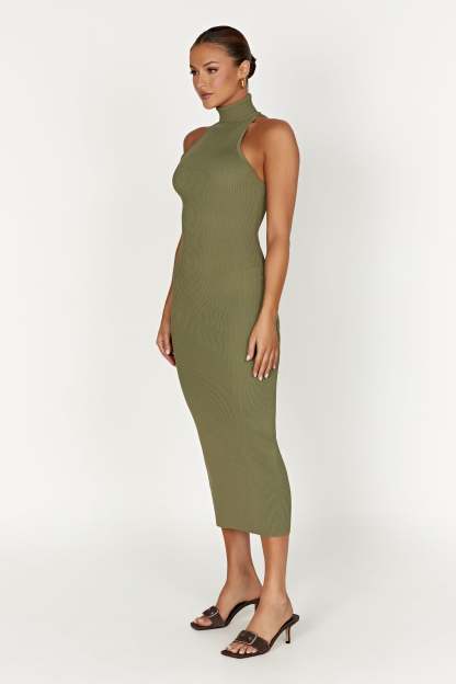 Connie Turtleneck Knit Midi Dress - Olive-My Chic Way.All Rights Reserved