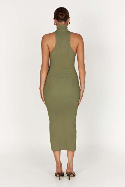 Connie Turtleneck Knit Midi Dress - Olive-My Chic Way.All Rights Reserved