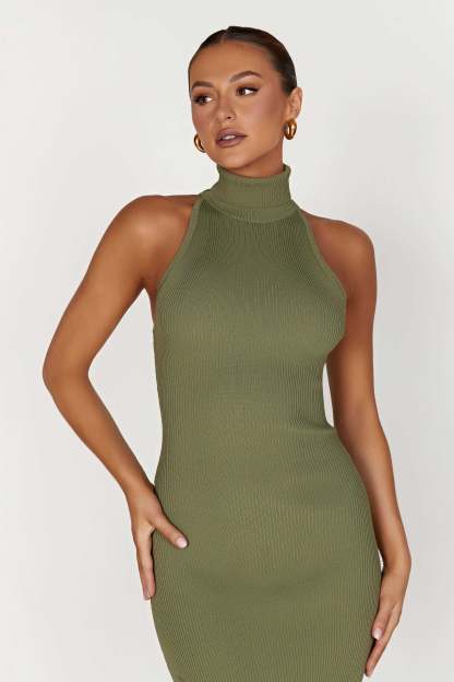 Connie Turtleneck Knit Midi Dress - Olive-My Chic Way.All Rights Reserved