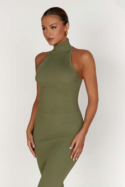 Connie Turtleneck Knit Midi Dress - Olive-My Chic Way.All Rights Reserved