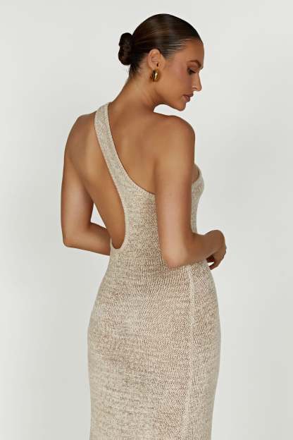 Paisley One Shoulder Knit Maxi Dress - Wheat-My Chic Way.All Rights Reserved