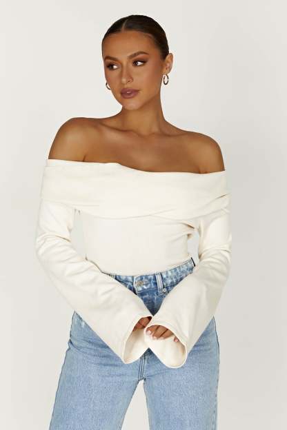 Marlisa Off Shoulder Twist Top - Ivory-My Chic Way.All Rights Reserved