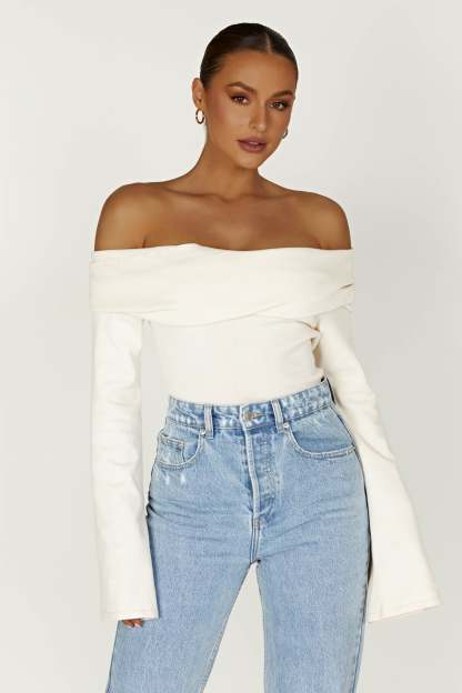 Marlisa Off Shoulder Twist Top - Ivory-My Chic Way.All Rights Reserved