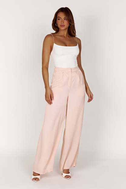 Nour Satin Wide Leg Pant - Apricot-My Chic Way.All Rights Reserved