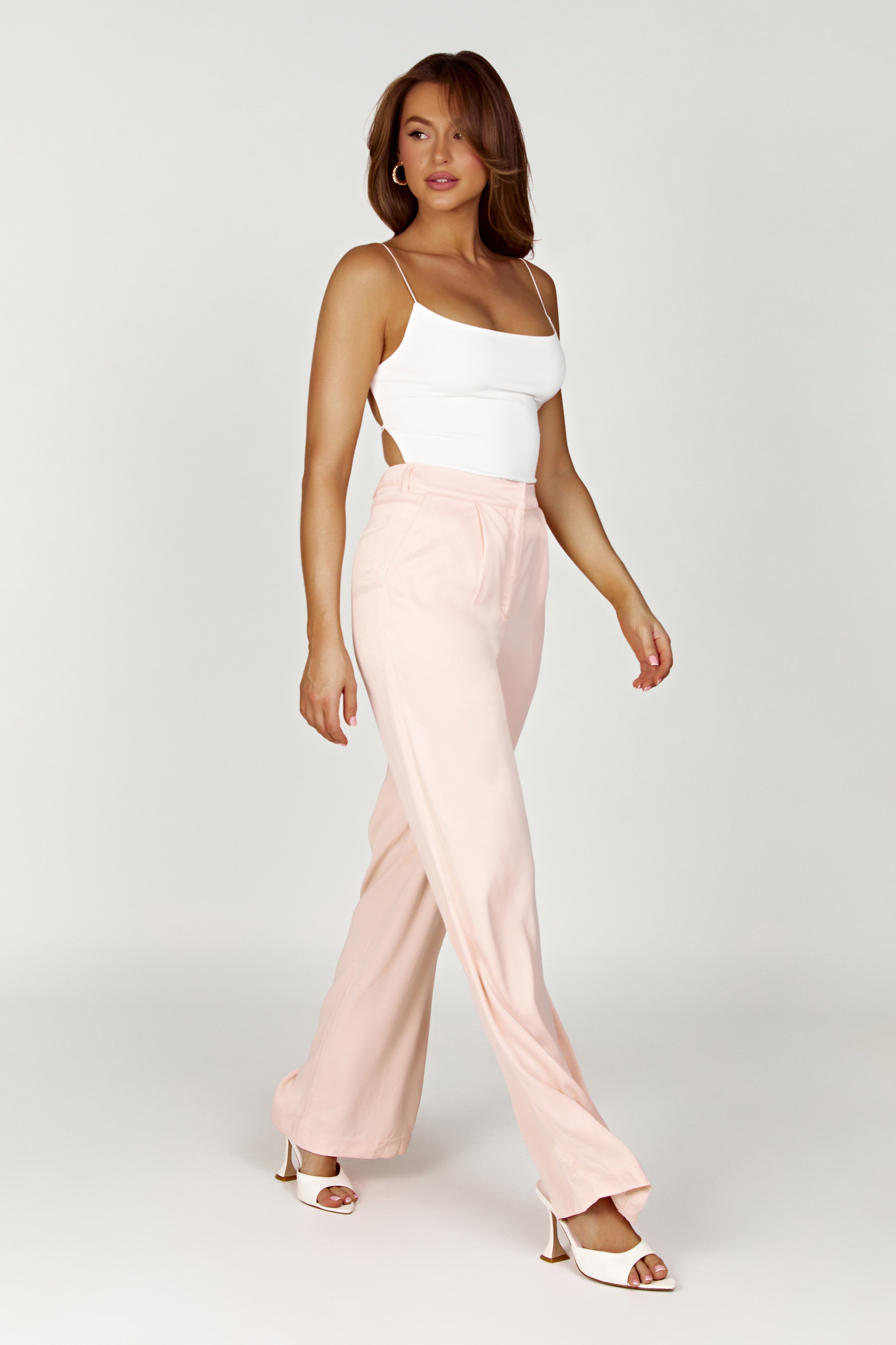 Nour Satin Wide Leg Pant - Apricot-My Chic Way.All Rights Reserved