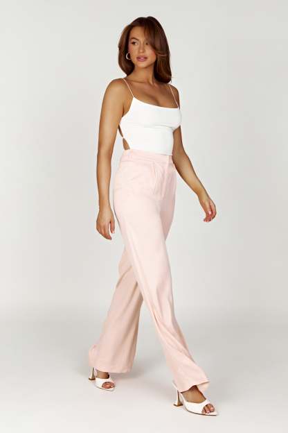 Nour Satin Wide Leg Pant - Apricot-My Chic Way.All Rights Reserved