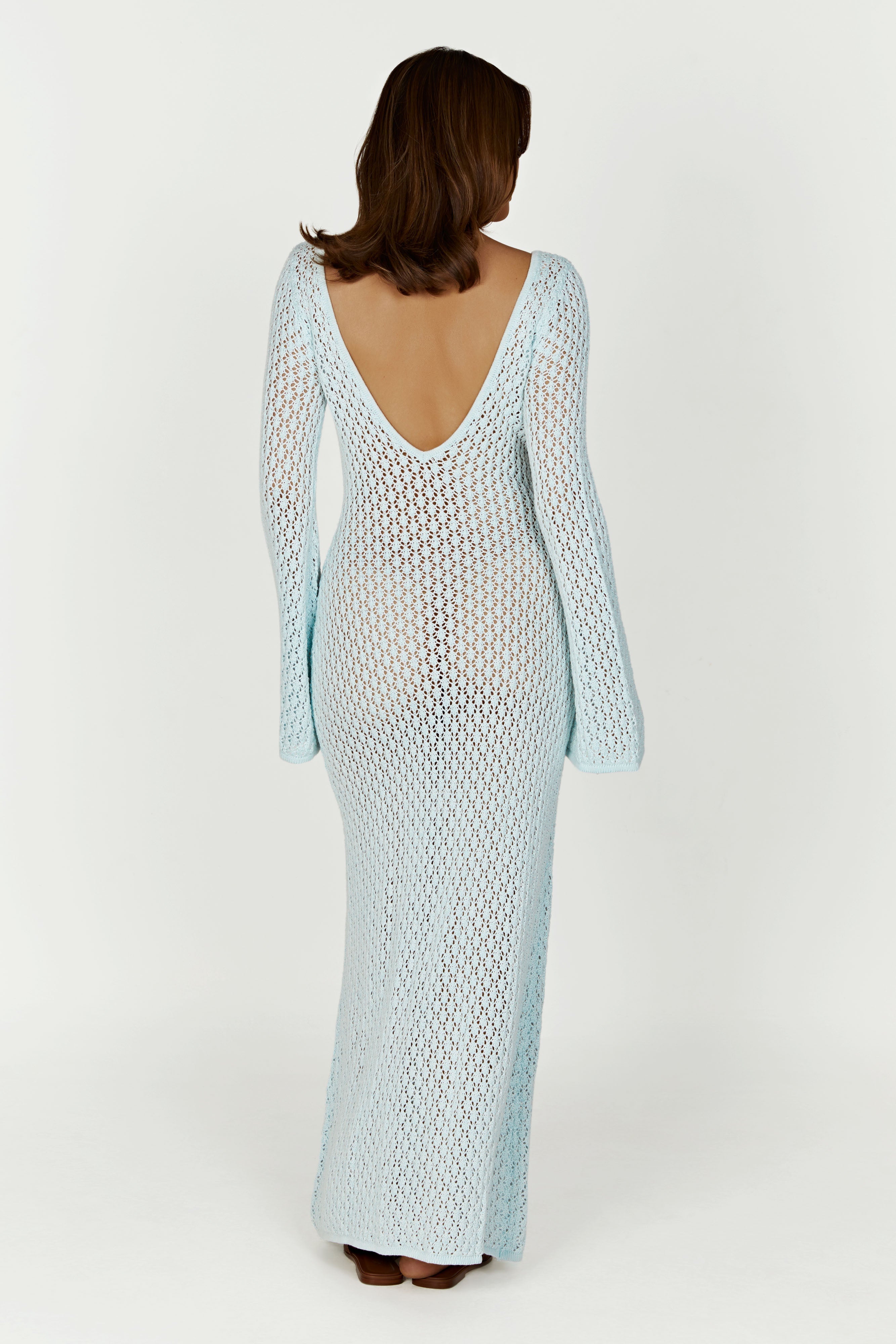 Kayleigh Crochet Fishtail Flare Sleeve Maxi Dress - Arctic Blue-My Chic Way.All Rights Reserved
