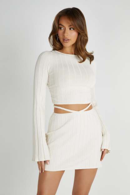 Celine A-Line Extreme Rib Mini Skirt - Ivory-My Chic Way.All Rights Reserved