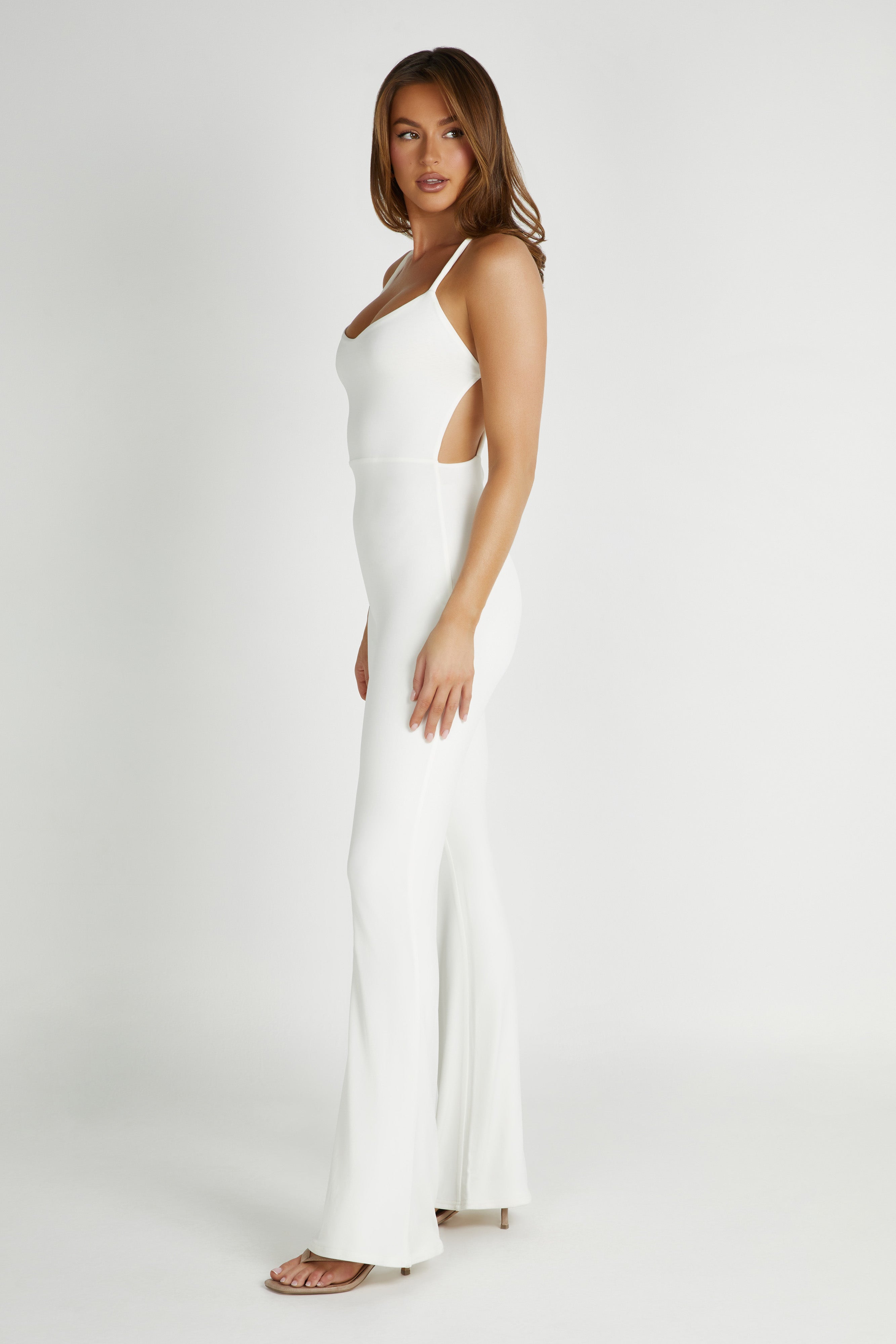 Brinley Slinky Jersey Jumpsuit - White-My Chic Way.All Rights Reserved