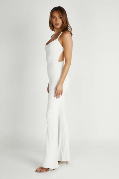 Brinley Slinky Jersey Jumpsuit - White-My Chic Way.All Rights Reserved
