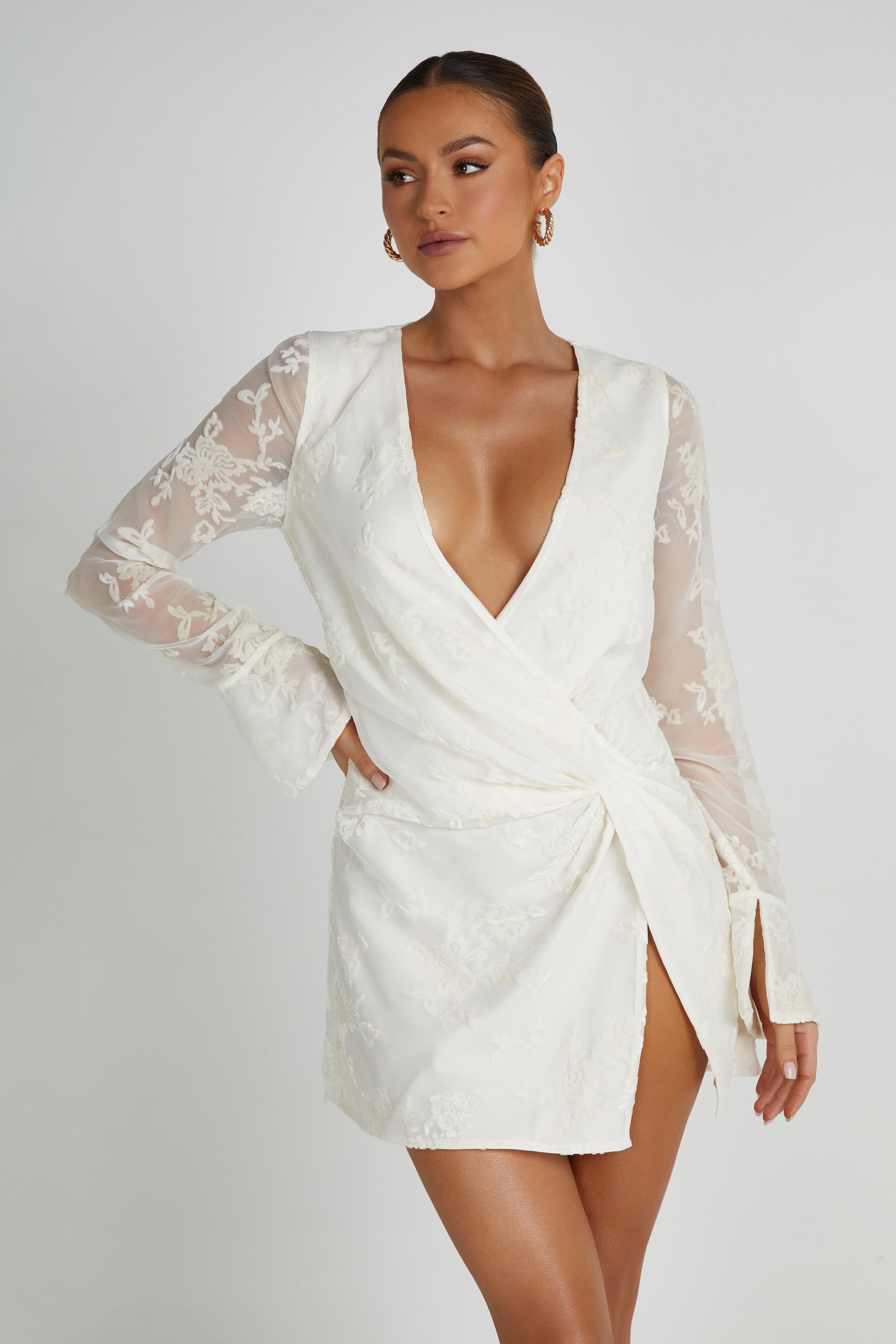 Emory Burnout Velvet Dress - White-My Chic Way.All Rights Reserved
