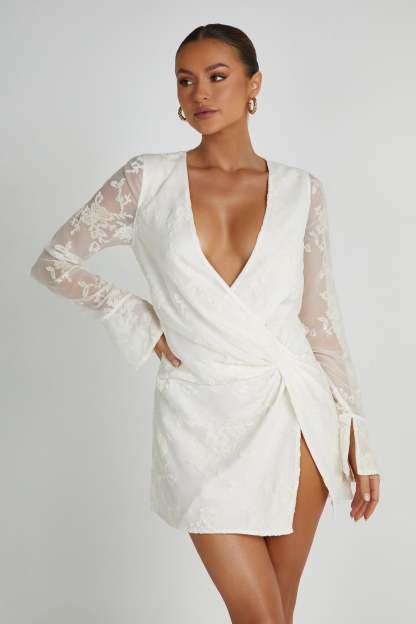 Emory Burnout Velvet Dress - White-My Chic Way.All Rights Reserved