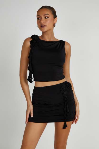 Isabella Sleeveless Rose Top - Black-My Chic Way.All Rights Reserved