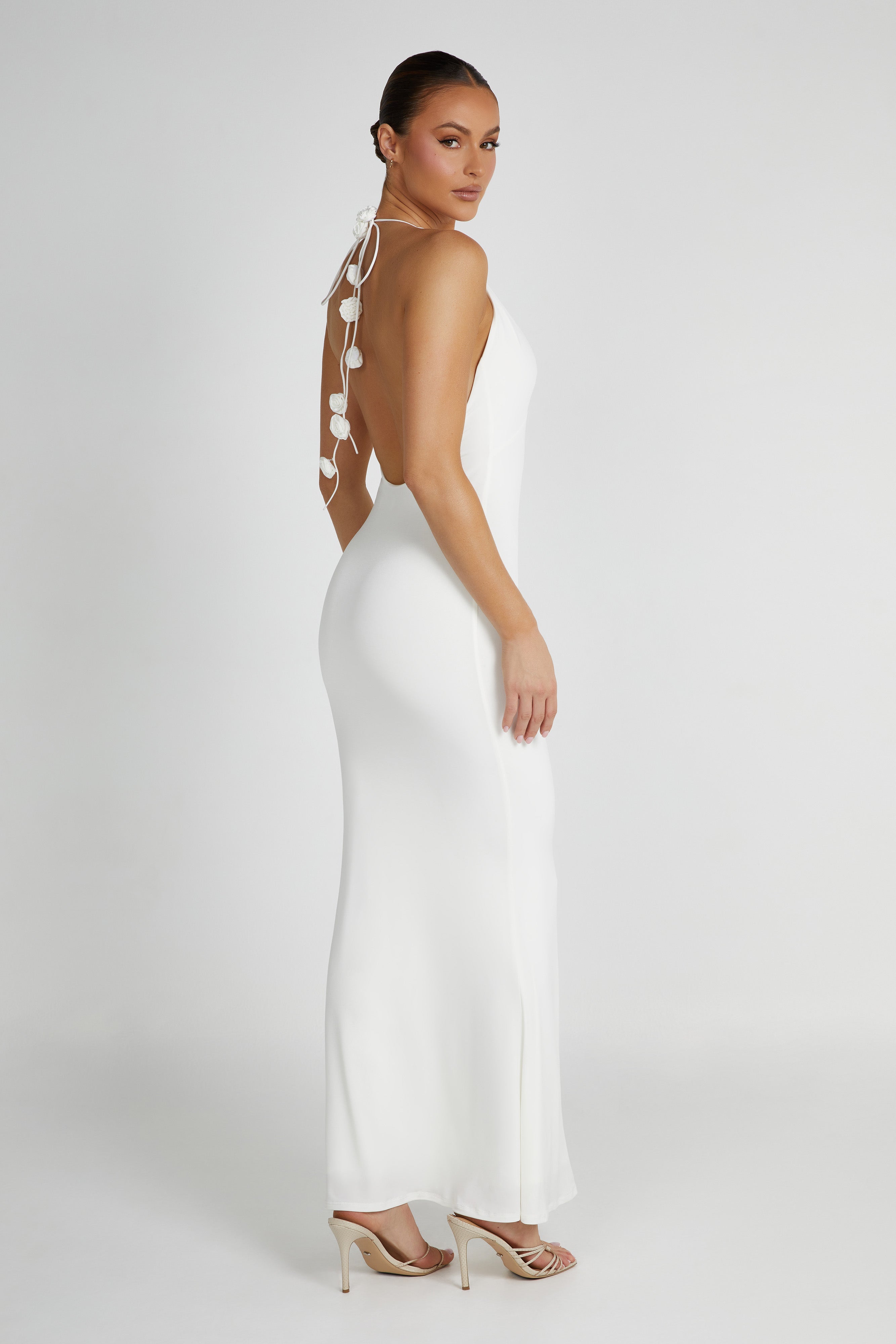 Marion Rose Halter Maxi Dress - White-My Chic Way.All Rights Reserved