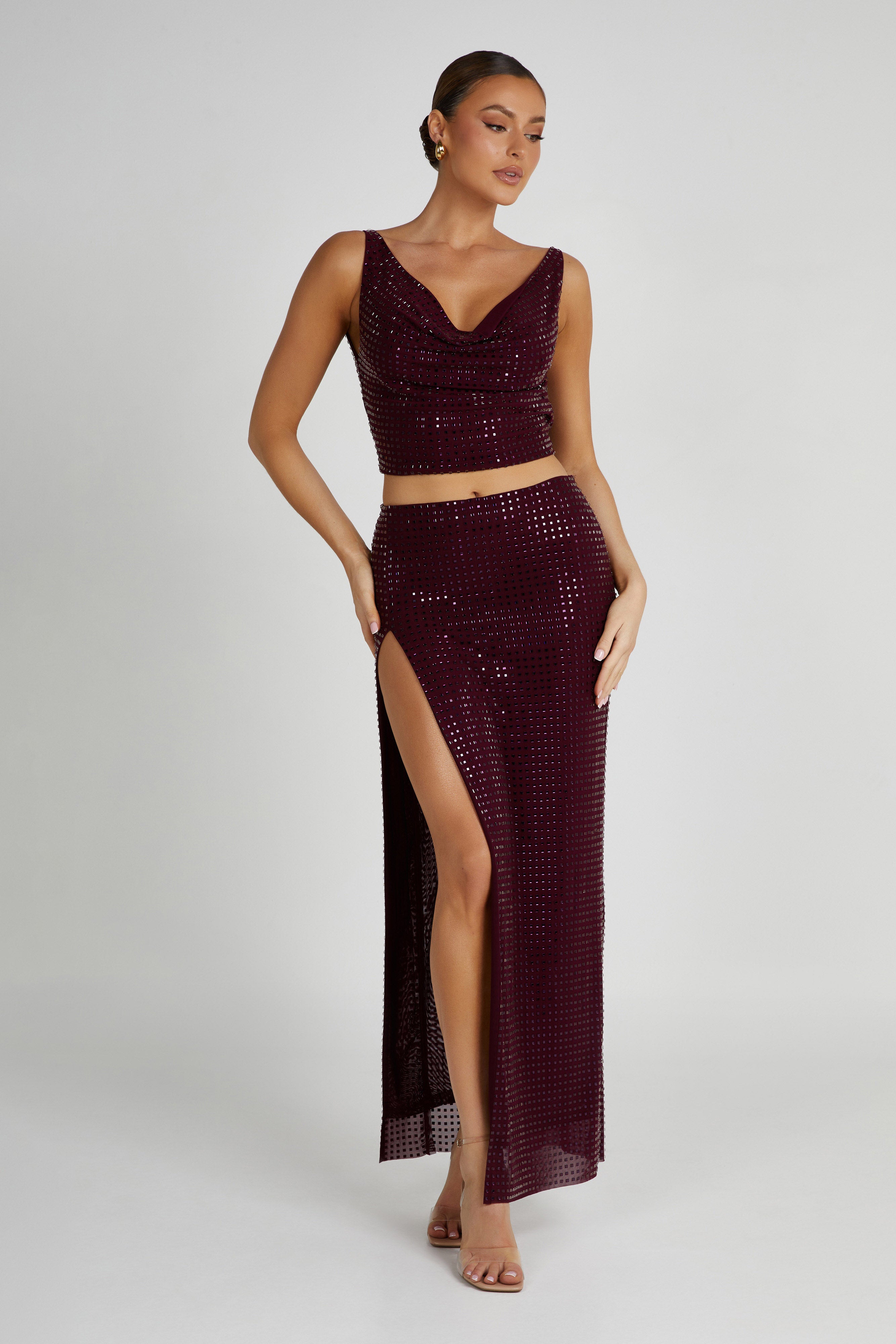 Ellery Square Diamante Maxi Skirt - Berry-My Chic Way.All Rights Reserved