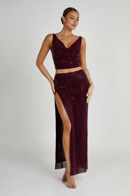 Ellery Square Diamante Maxi Skirt - Berry-My Chic Way.All Rights Reserved