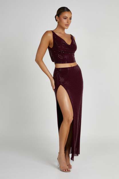 Ellery Square Diamante Maxi Skirt - Berry-My Chic Way.All Rights Reserved