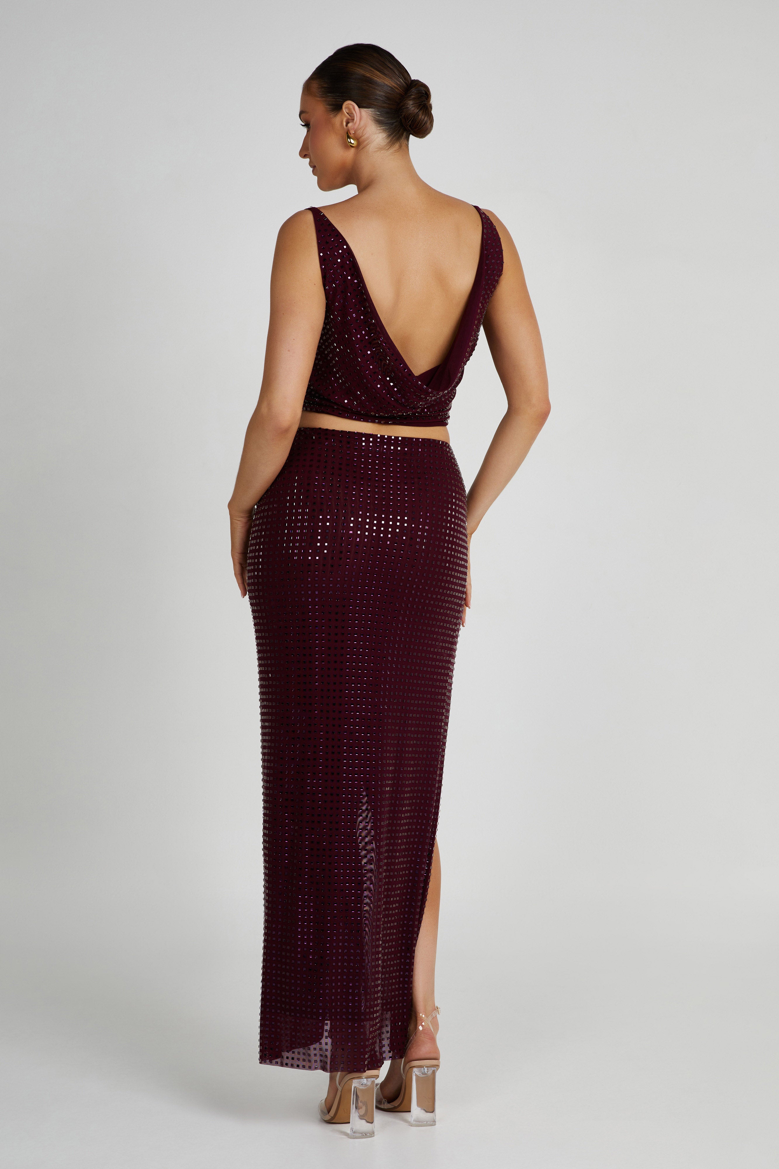 Ellery Square Diamante Maxi Skirt - Berry-My Chic Way.All Rights Reserved