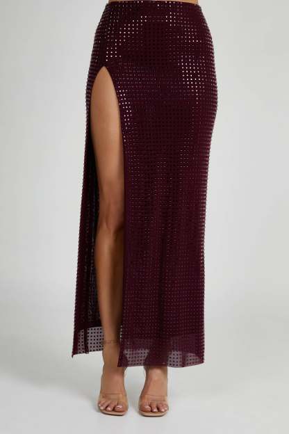 Ellery Square Diamante Maxi Skirt - Berry-My Chic Way.All Rights Reserved