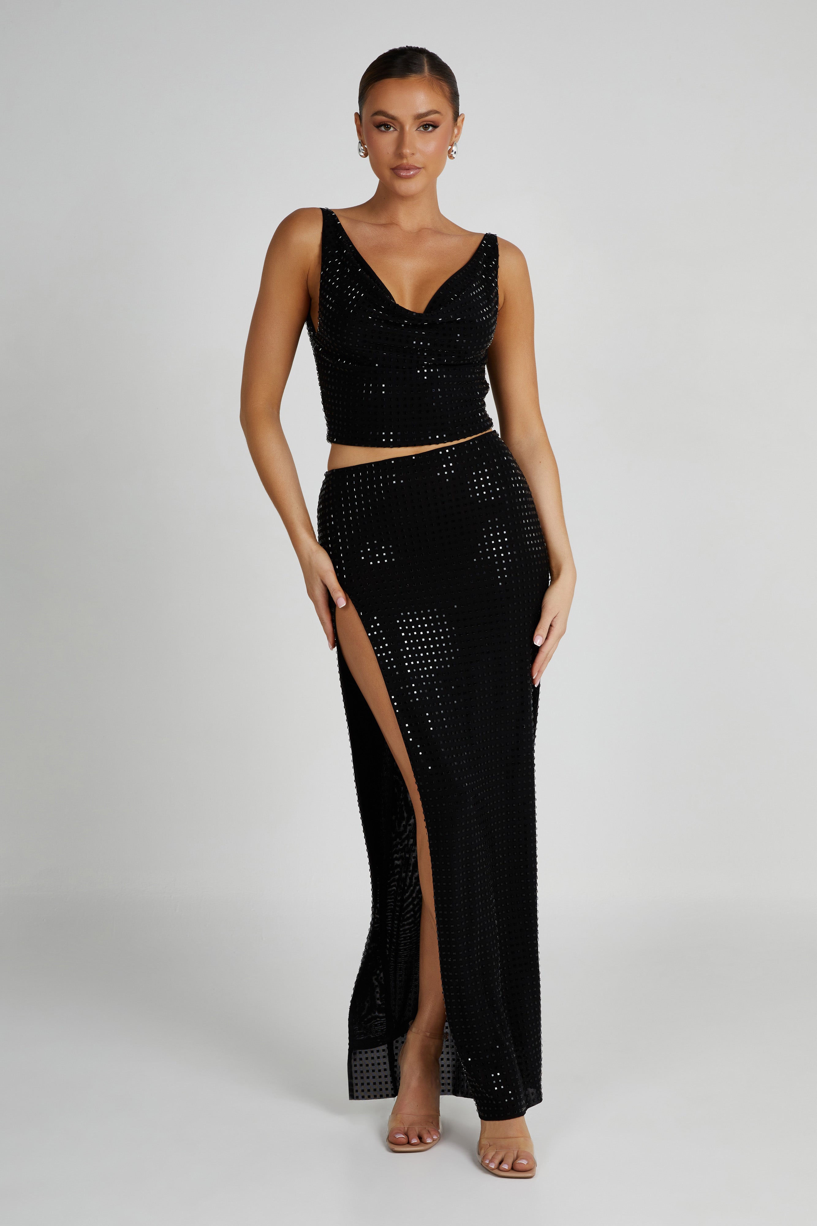 Ellery Square Diamante Maxi Skirt - Black-My Chic Way.All Rights Reserved