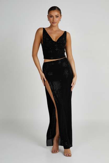 Ellery Square Diamante Maxi Skirt - Black-My Chic Way.All Rights Reserved