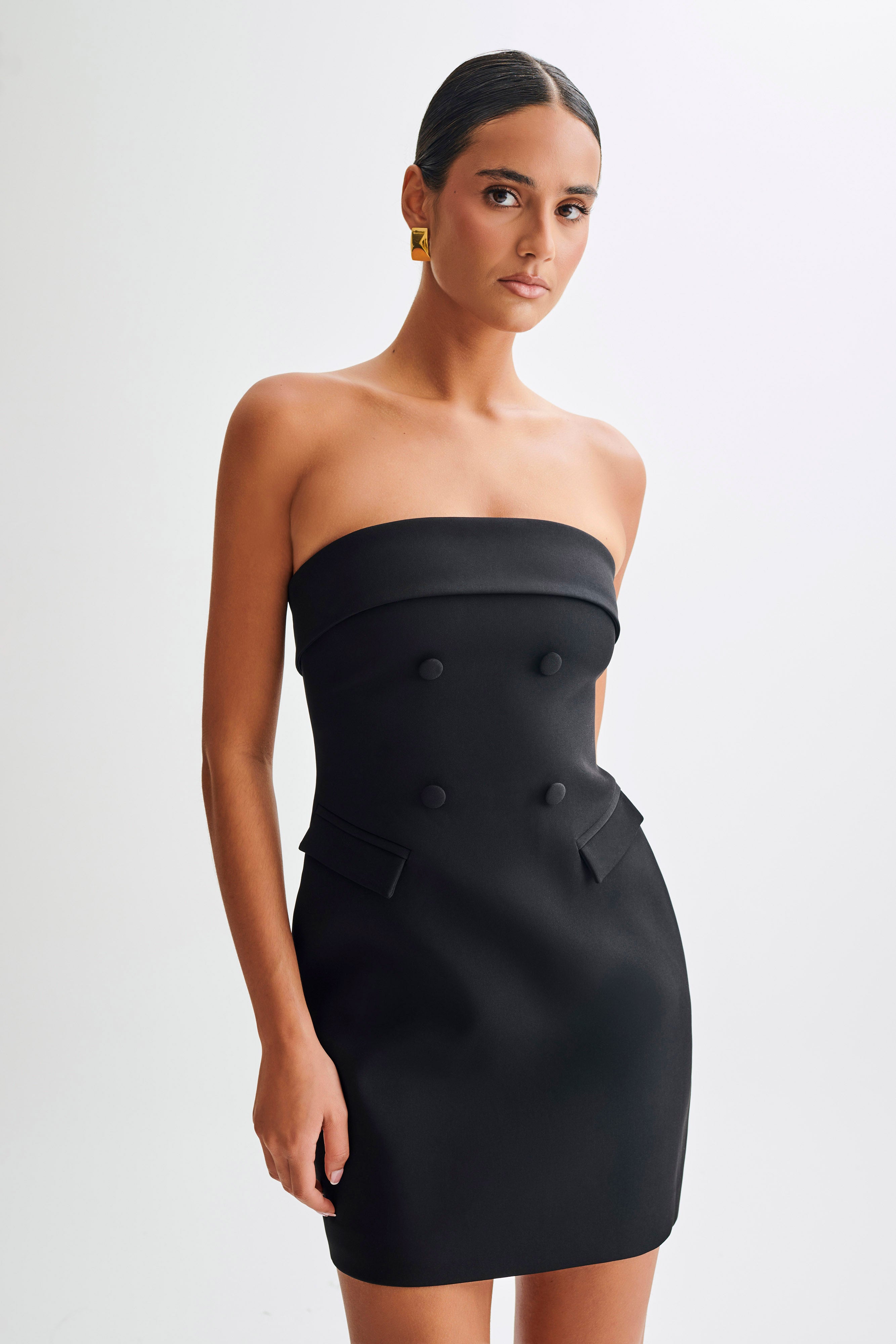 Abbie Strapless Suiting Mini Dress - Black-My Chic Way.All Rights Reserved