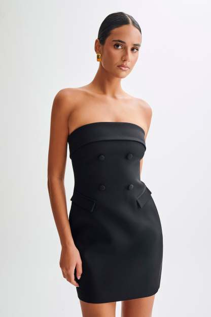 Abbie Strapless Suiting Mini Dress - Black-My Chic Way.All Rights Reserved